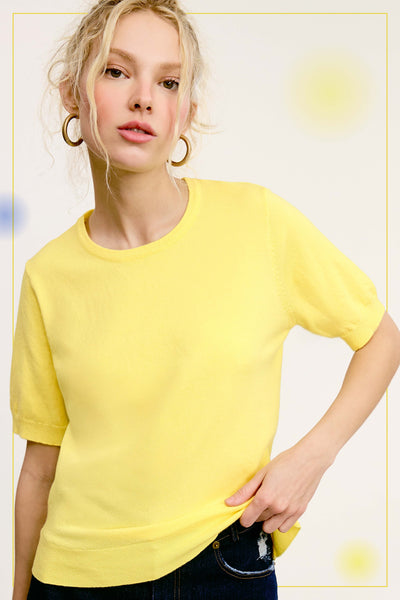 Puffy Sleeve Basic Stretchy Knit Top