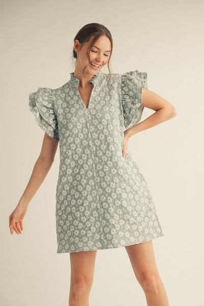 Floral Embroidered Ruffle Dress