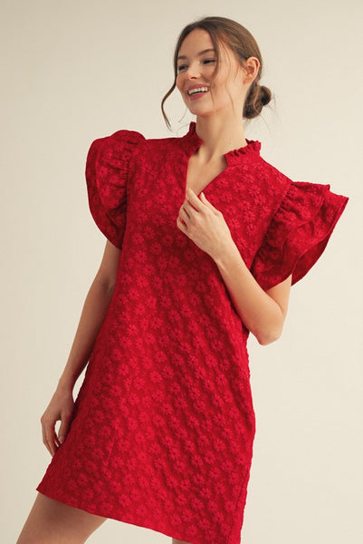 Floral Embroidered Ruffle Dress