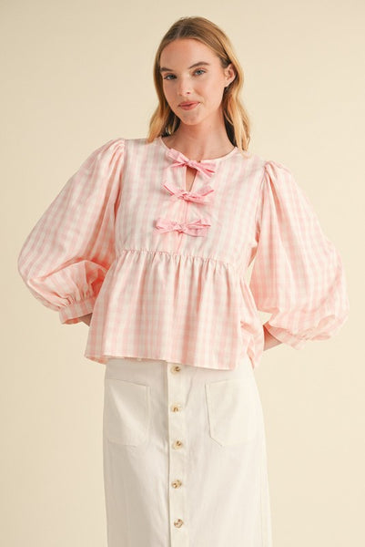 Gingham Checkered Peplum Top