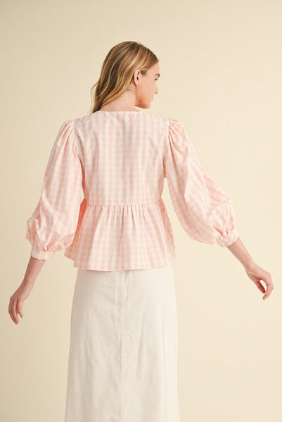 Gingham Checkered Peplum Top