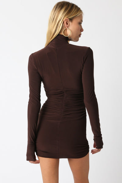 Mock Neck Ruched Mini Dress