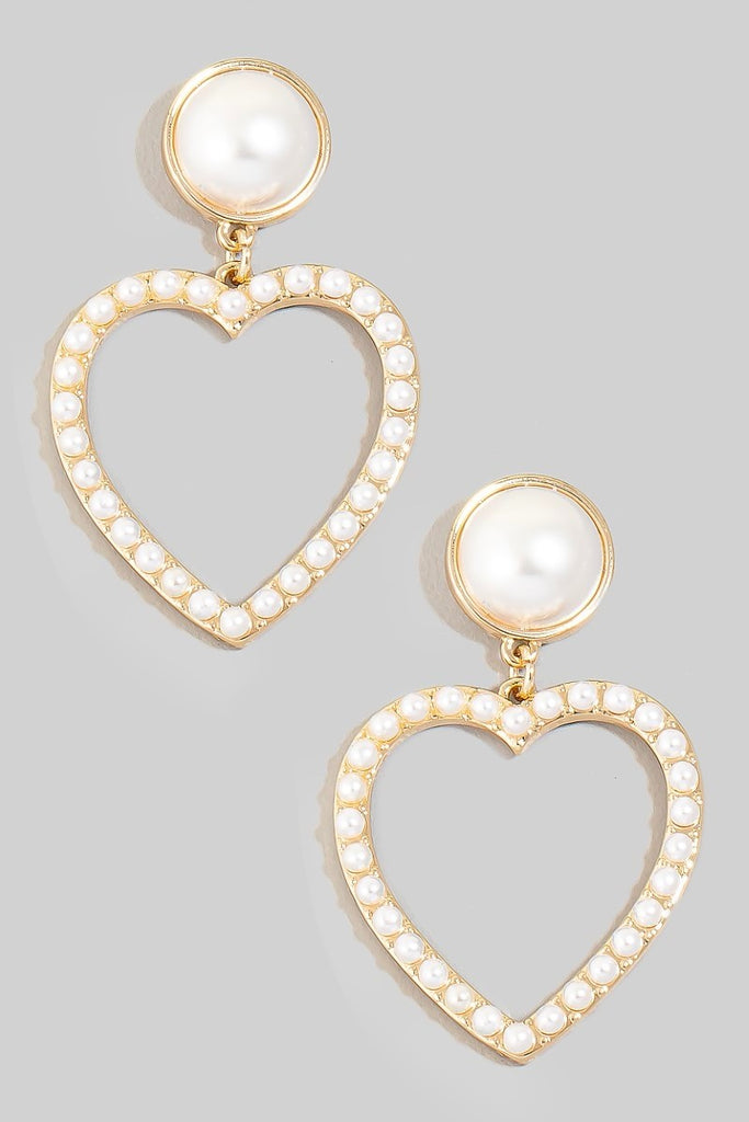 Pearl Pave Heart Dangle Earrings