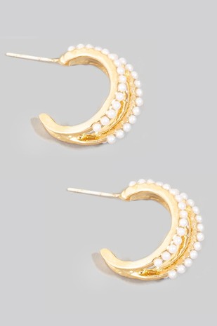 Layered Pearl Pave Row Hoop Earrings