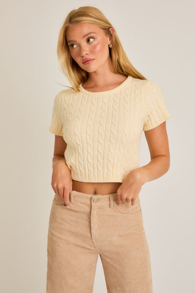 Short Sleeve Cable Sweater Top