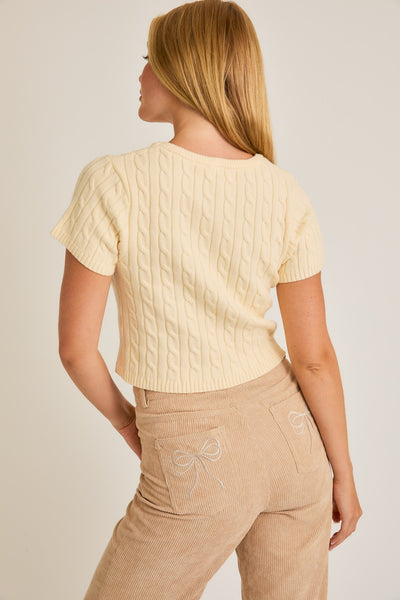 Short Sleeve Cable Sweater Top