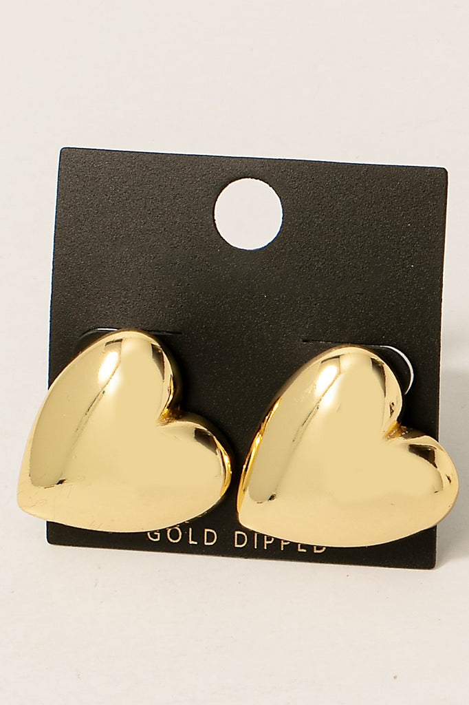 Gold Dipped Heart Shield Stud Earrings