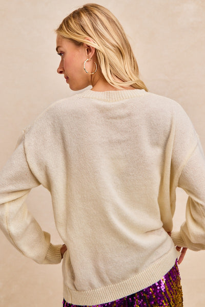 Mardi Gras Sequin Lettering Knit Top