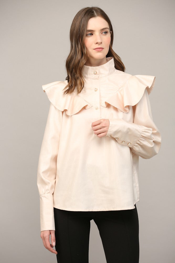 Ruffle Detail Stand Collar Blouse