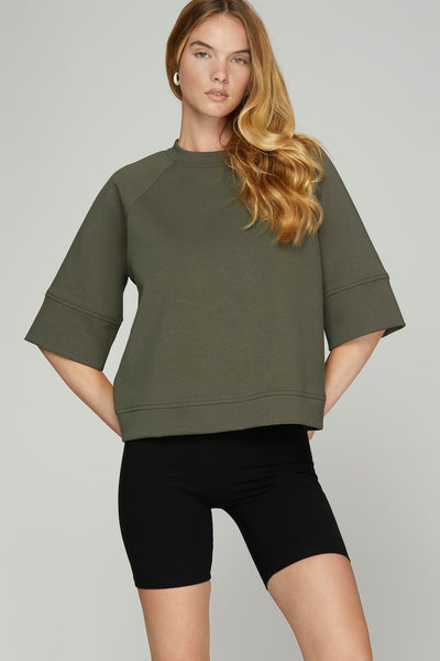3/4 Sleeve Scuba Knit Top