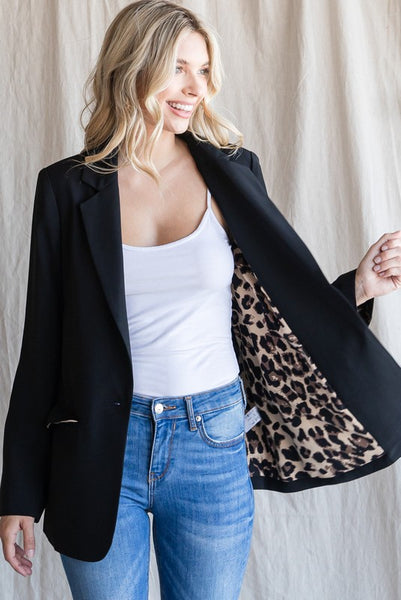 Solid Leopard Lined Blazer