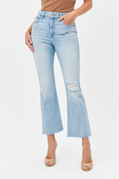 Hidden Knee Distressed Cropped Bootcut Jean
