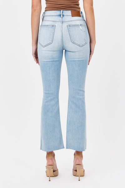 Hidden Knee Distressed Cropped Bootcut Jean