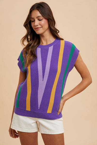 Multi Color Chevron Striped Sweater Top