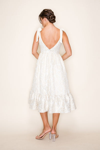 Jacquard Tie-Strap Midi Dress