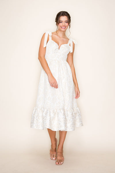 Jacquard Tie-Strap Midi Dress