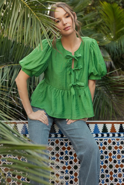 Solid Bow Ties Peplum Top