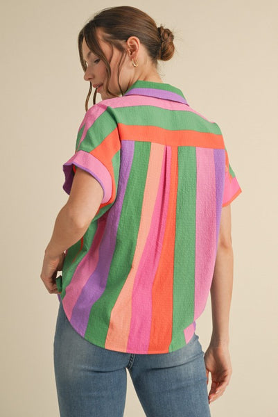 Multicolor Striped Button-Up Top