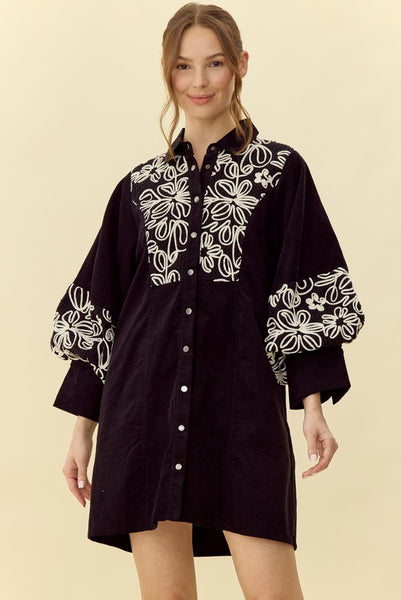 Collared Embroidered Button Down Dress