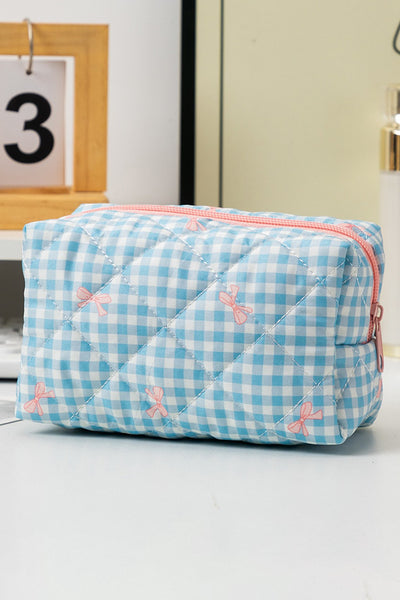 Sweet Bowknot Print Quilted Zipper Cosmetic Bag