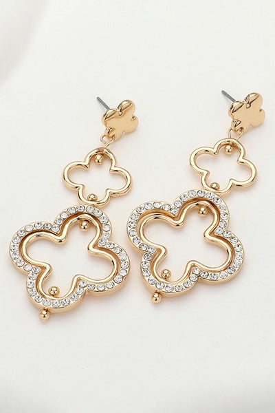 Stone Paved Quatrefoil Dropdown Dangle Earrings