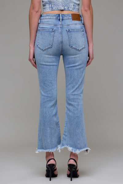 Hidden Frayed Hem Stretch Crop Flare Jean
