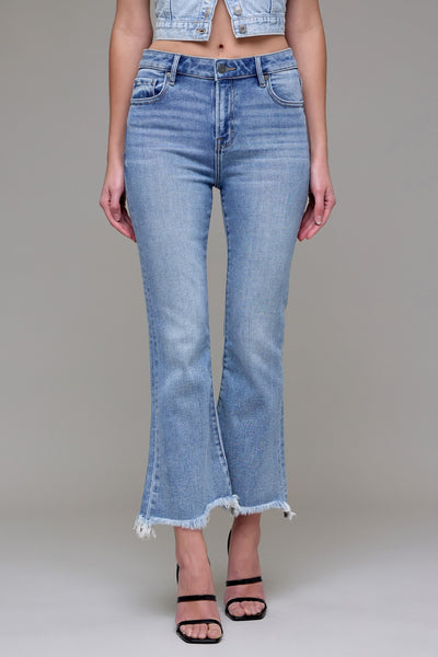 Hidden Frayed Hem Stretch Crop Flare Jean