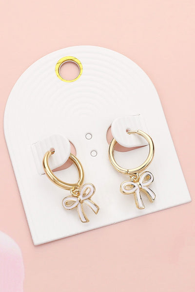 Enamel Bow Dangle Huggie Hoop Earrings