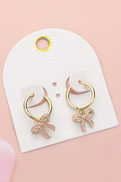 Enamel Bow Dangle Huggie Hoop Earrings