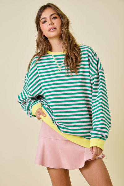 Oversized Stripe Knit Top W/ Contrasting Rib