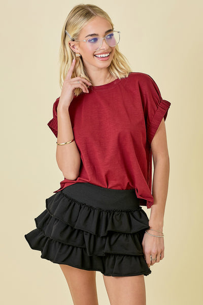 Oversized Knit Top W/ Elastic Sleeve Detail