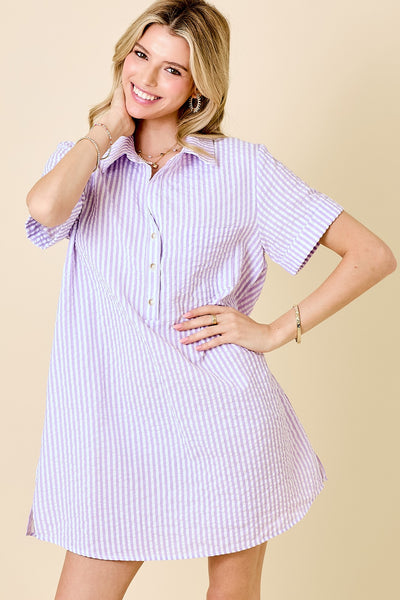 Striped Seersucker Shirt Dress W/ Pockets