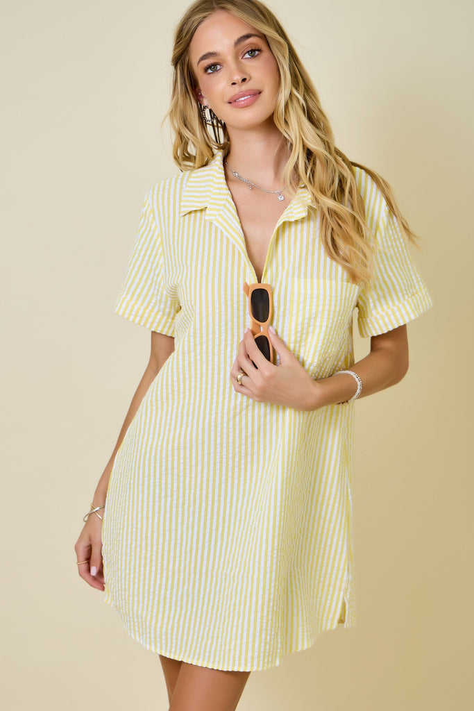 Striped Seersucker Shirt Dress W/ Pockets
