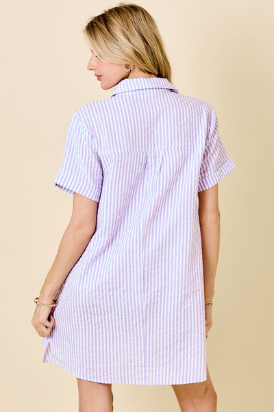 Striped Seersucker Shirt Dress W/ Pockets