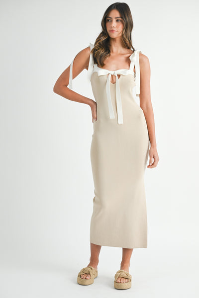 Solid Shoulder Strap Knit Midi Dress