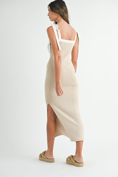 Solid Shoulder Strap Knit Midi Dress