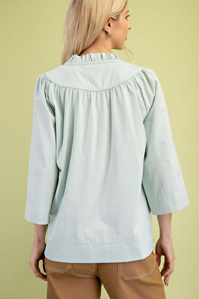 Ruffled Neck V-Neck Blouse