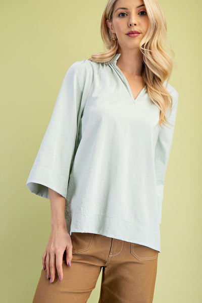 Ruffled Neck V-Neck Blouse