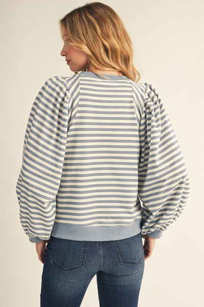 Puff Shoulder Casual Stripe Top