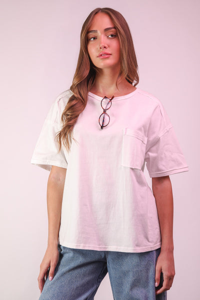 Short Sleeve Washed Knit Pocket Tee