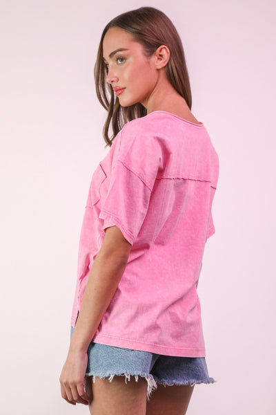 Mineral Washed V-Neck Knit Top