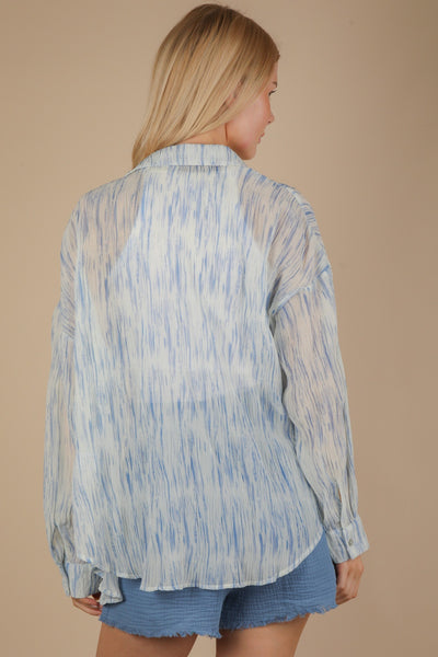 Oversized Pleated Button Down Top