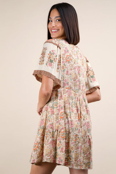 Shirring Detail Printed Woven Mini Dress
