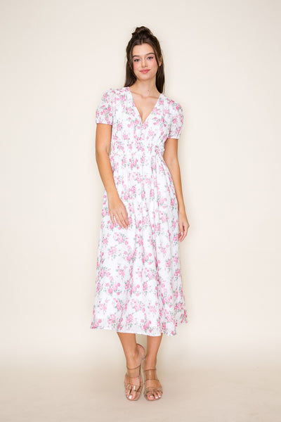 Floral Smocked Waist Midi Dress