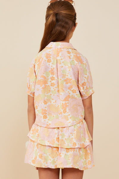 Girls Textured Floral Dolman Sleeve Shirt
