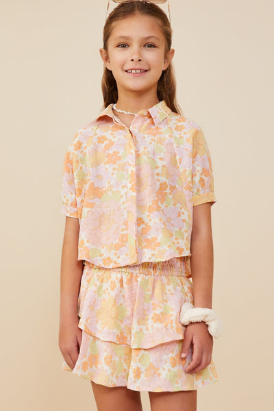 Girls Textured Floral Dolman Sleeve Shirt