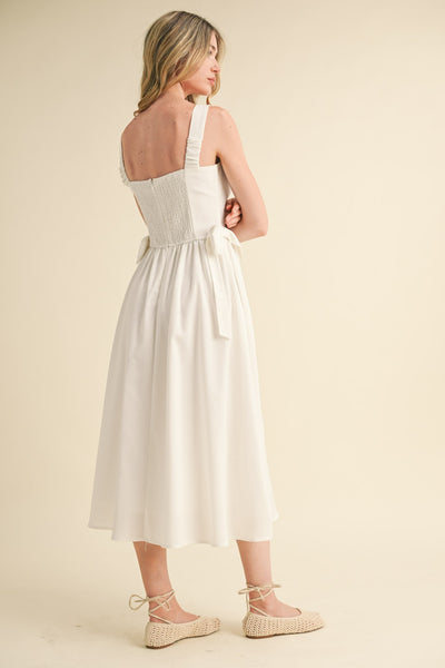 Side Bow Detail Basque Waist Midi Dress