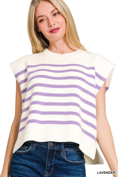 Oversized Crew Neck Stripe Sweater Vest