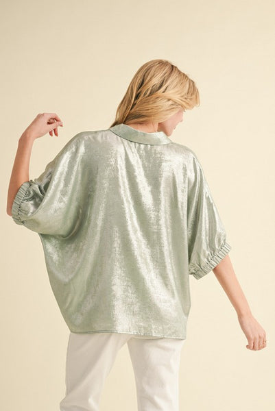 Metallic 1/2 Dolman Sleeves Top