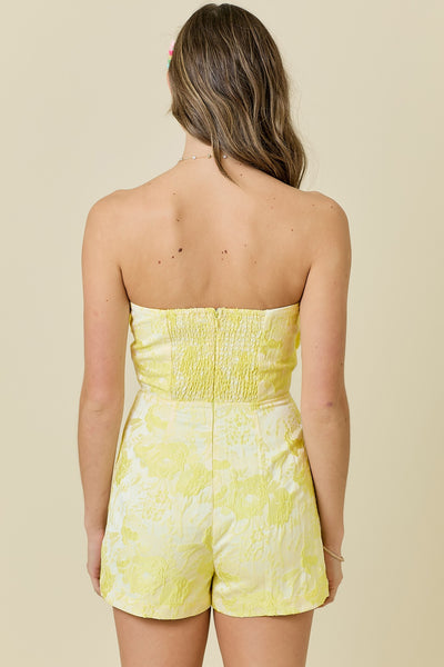Floral Jacquard Fixed Bow Strapless Romper